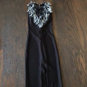 Couture evening gown w faux fur collar ..fitted